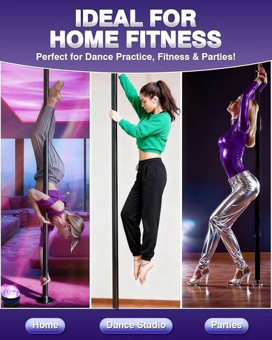عمود رقص PYY للمنزل - عمود رقص قابل للتعديل والمحمول لحانة استوديو الصالة الرياضية، لمسة نهائية من الكروم، أوضاع الدوران والثبات، لا يتطلب الحفر، أضواء LED عن بعد، أسود in Kuwait