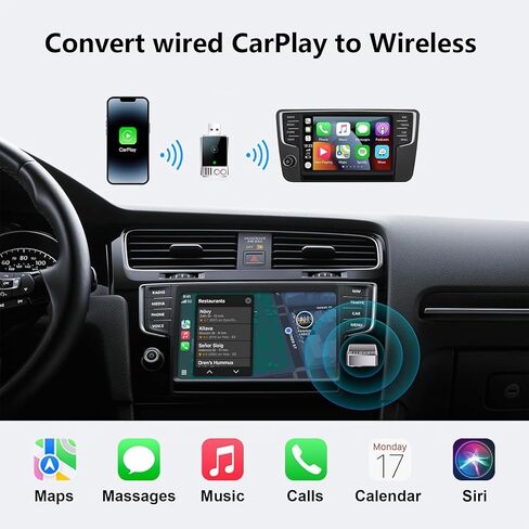 محول CarPlay لاسلكي صغير - يحول CarPlay/Android Auto السلكي إلى لاسلكي - محول التوصيل والتشغيل - واي فاي ثنائي النطاق لأداء سريع ومستقر، اتصال سلس لمحول تشغيل السيارة in Kuwait