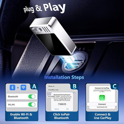 محول CarPlay لاسلكي صغير - يحول CarPlay/Android Auto السلكي إلى لاسلكي - محول التوصيل والتشغيل - واي فاي ثنائي النطاق لأداء سريع ومستقر، اتصال سلس لمحول تشغيل السيارة in Kuwait