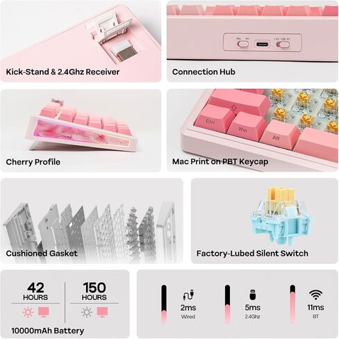 EPOMAKER TH80 V2 PRO Wireless Gaming Keyboard with Screen&Knob, 10000mAh, 2.4Ghz/BT/USB-C, RGB, Hot Swap, Custom Driver, NKRO, PBT Keycap, Mechanical Keyboard for PC/Mac (Pink, Sea Salt Silent) in Saudi Arabia