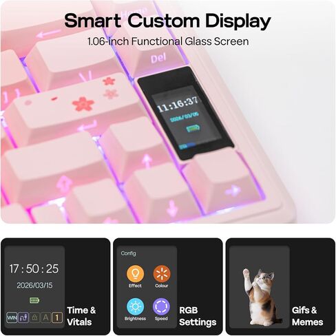 EPOMAKER TH80 V2 PRO Wireless Gaming Keyboard with Screen&Knob, 10000mAh, 2.4Ghz/BT/USB-C, RGB, Hot Swap, Custom Driver, NKRO, PBT Keycap, Mechanical Keyboard for PC/Mac (Pink, Sea Salt Silent) in Saudi Arabia