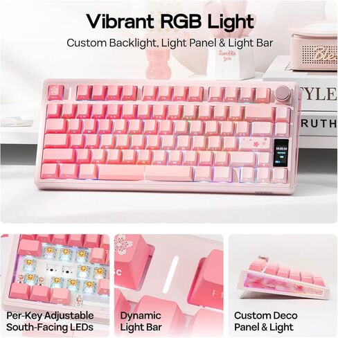EPOMAKER TH80 V2 PRO Wireless Gaming Keyboard with Screen&Knob, 10000mAh, 2.4Ghz/BT/USB-C, RGB, Hot Swap, Custom Driver, NKRO, PBT Keycap, Mechanical Keyboard for PC/Mac (Pink, Sea Salt Silent) in Saudi Arabia