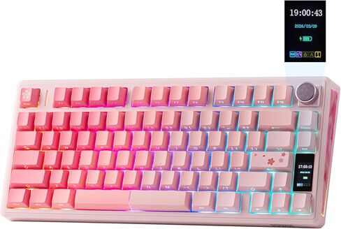 EPOMAKER TH80 V2 PRO Wireless Gaming Keyboard with Screen&Knob, 10000mAh, 2.4Ghz/BT/USB-C, RGB, Hot Swap, Custom Driver, NKRO, PBT Keycap, Mechanical Keyboard for PC/Mac (Pink, Sea Salt Silent) in Saudi Arabia