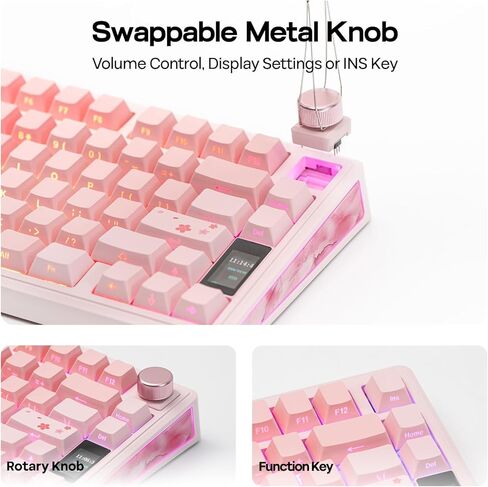 EPOMAKER TH80 V2 PRO Wireless Gaming Keyboard with Screen&Knob, 10000mAh, 2.4Ghz/BT/USB-C, RGB, Hot Swap, Custom Driver, NKRO, PBT Keycap, Mechanical Keyboard for PC/Mac (Pink, Sea Salt Silent) in Saudi Arabia