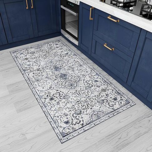 سجادة أرضية من الفينيل من SALLOUS للمنزل، سجادة منطقة مقاومة للماء مقاس 5 × 8 بوصة لغرفة المعيشة، سجادة منطقة غير قابلة للانزلاق لتحت طاولة الطعام، سجادة حماية الأرضية الصلبة من الفينيل لغرفة النوم والمطبخ والحمام (أزرق رمادي) in Kuwait