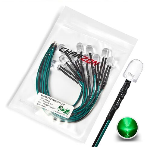 CHANZON 10 قطع من مصابيح LED بيضاء بسلك مسبق 10 مم (عدسة شفافة مستديرة DC 12V) مع مقاومة 560 أوم 1/4 وات ومؤشر سلك 24awg صمامات ثنائية باعثة للضوء 10 مم in Saudi Arabia