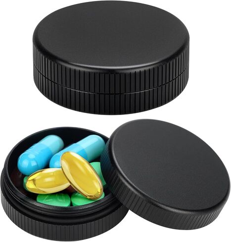 علبة حبوب دواء صغيرة، عبوتين من حاويات تنظيم الأدوية المصنوعة من الألومنيوم لجيب المحفظة، صندوق حامل فيتامينات معدني للسفر للاستخدام اليومي، علبة طبية صغيرة محمولة مقاومة للماء للتخييم والعمل - أسود in Kuwait