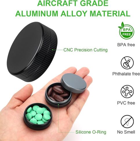 علبة حبوب دواء صغيرة، عبوتين من حاويات تنظيم الأدوية المصنوعة من الألومنيوم لجيب المحفظة، صندوق حامل فيتامينات معدني للسفر للاستخدام اليومي، علبة طبية صغيرة محمولة مقاومة للماء للتخييم والعمل - أسود in Kuwait