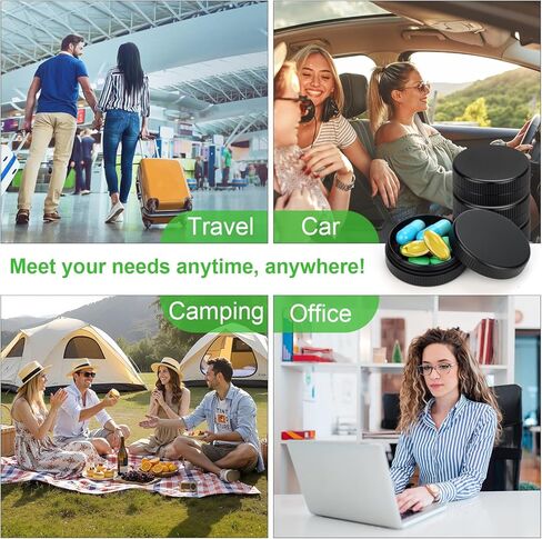 علبة حبوب دواء صغيرة، عبوتين من حاويات تنظيم الأدوية المصنوعة من الألومنيوم لجيب المحفظة، صندوق حامل فيتامينات معدني للسفر للاستخدام اليومي، علبة طبية صغيرة محمولة مقاومة للماء للتخييم والعمل - أسود in Kuwait