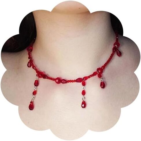 Gothic Layered Black Red Choker Necklace Vintage Blood Drop Tassel Pendant Necklace Punk Dark Tear Drop Y Necklace Halloween Necklace Jewelry in Kuwait