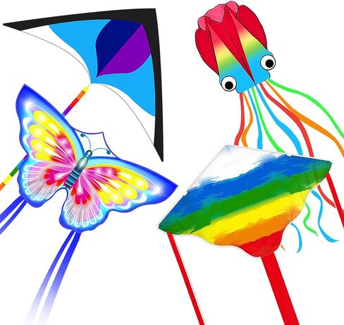Kites for Kids & Adults, Kites Set for Beginners and Teens, Easy to Fly for Beach, Perfect for Outdoor Activities (3 Pack-Blue Butterfly, Green Delta, and Red Octopus) in Saudi Arabia