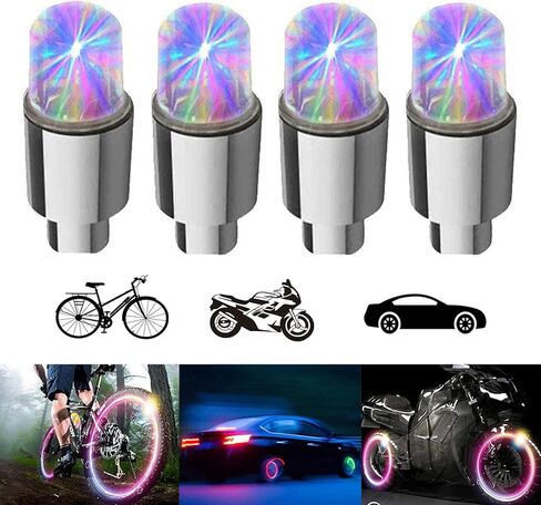 4 عبوات من غطاء صمام الإطارات، ضوء LED لعجلة الدراجة، ضوء مقاوم للماء، ضوء فلاش، ملحقات عاكسة رائعة لشاحنة دراجة نارية مع 10 بطاريات إضافية (ملونة) in Saudi Arabia