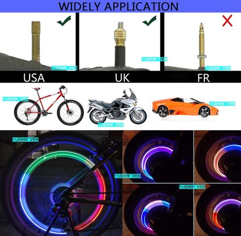 4 عبوات من غطاء صمام الإطارات، ضوء LED لعجلة الدراجة، ضوء مقاوم للماء، ضوء فلاش، ملحقات عاكسة رائعة لشاحنة دراجة نارية مع 10 بطاريات إضافية (ملونة) in Saudi Arabia