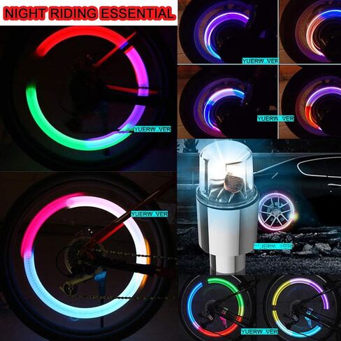 4 عبوات من غطاء صمام الإطارات، ضوء LED لعجلة الدراجة، ضوء مقاوم للماء، ضوء فلاش، ملحقات عاكسة رائعة لشاحنة دراجة نارية مع 10 بطاريات إضافية (ملونة) in Saudi Arabia