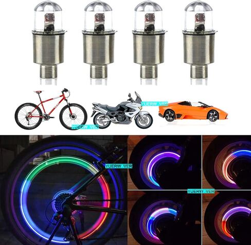 4 عبوات من غطاء صمام الإطارات، ضوء LED لعجلة الدراجة، ضوء مقاوم للماء، ضوء فلاش، ملحقات عاكسة رائعة لشاحنة دراجة نارية مع 10 بطاريات إضافية (ملونة) in Saudi Arabia
