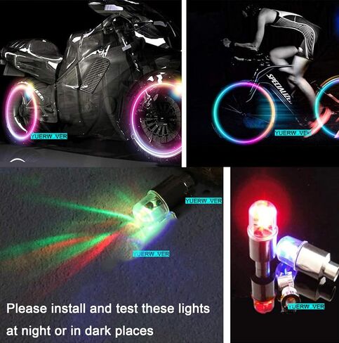 4 عبوات من غطاء صمام الإطارات، ضوء LED لعجلة الدراجة، ضوء مقاوم للماء، ضوء فلاش، ملحقات عاكسة رائعة لشاحنة دراجة نارية مع 10 بطاريات إضافية (ملونة) in Saudi Arabia