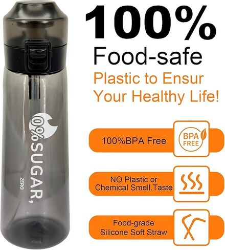 Air Scent Water Bottle with 12 Flavor Pods 650ML Fruit Fragrance Scented Water Cup BPA Free 0% Sugar For Fitness And Outdoor (1 Bottle Black+12 pods in random flavors) in Saudi Arabia