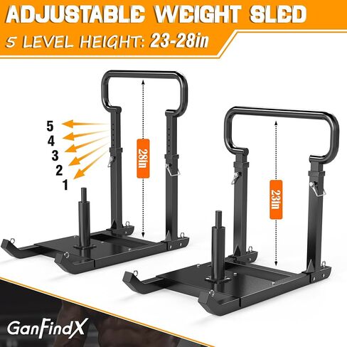 GanFindX Adjustable Weight Sled for Push & Pull Training, Heavy-Duty Fitness Sled with 5 Adjustable Handles, Improves Speed and Strength, Fits 1" & 2" Weight Plates in Kuwait