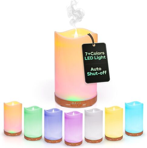 Flameless Candle Diffuser with LED Flame Effect- Ultrasonic Essential Oil Diffuser-130ml Cool Mist Aroma Diffuser for Home,Bedroom and Office in Saudi Arabia