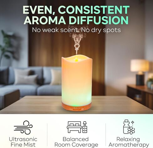 Flameless Candle Diffuser with LED Flame Effect- Ultrasonic Essential Oil Diffuser-130ml Cool Mist Aroma Diffuser for Home,Bedroom and Office in Saudi Arabia