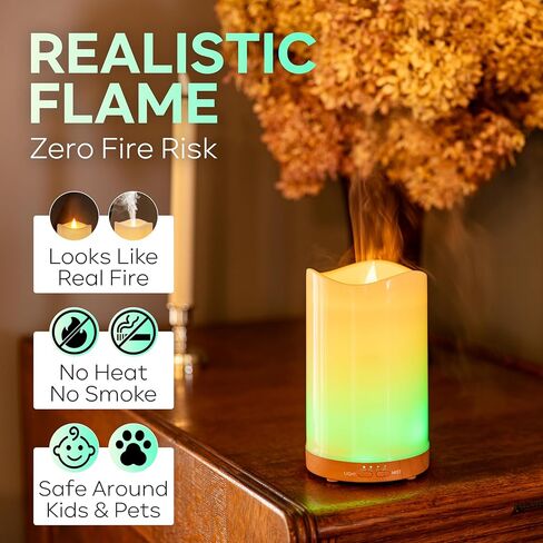 Flameless Candle Diffuser with LED Flame Effect- Ultrasonic Essential Oil Diffuser-130ml Cool Mist Aroma Diffuser for Home,Bedroom and Office in Saudi Arabia