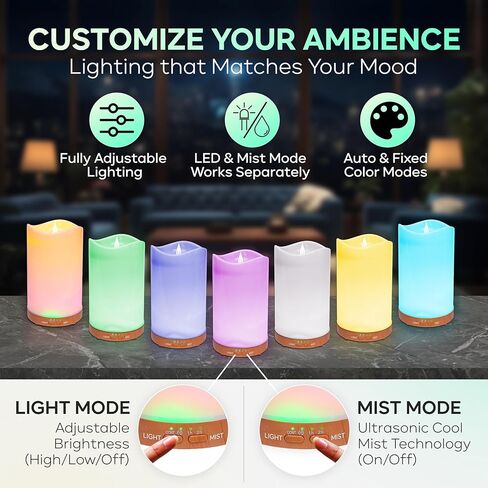 Flameless Candle Diffuser with LED Flame Effect- Ultrasonic Essential Oil Diffuser-130ml Cool Mist Aroma Diffuser for Home,Bedroom and Office in Saudi Arabia