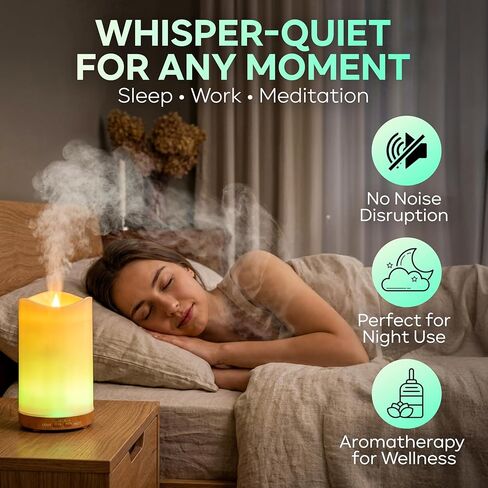 Flameless Candle Diffuser with LED Flame Effect- Ultrasonic Essential Oil Diffuser-130ml Cool Mist Aroma Diffuser for Home,Bedroom and Office in Saudi Arabia