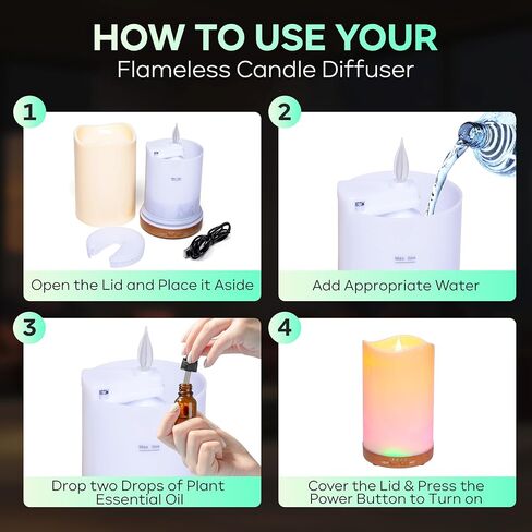 Flameless Candle Diffuser with LED Flame Effect- Ultrasonic Essential Oil Diffuser-130ml Cool Mist Aroma Diffuser for Home,Bedroom and Office in Saudi Arabia