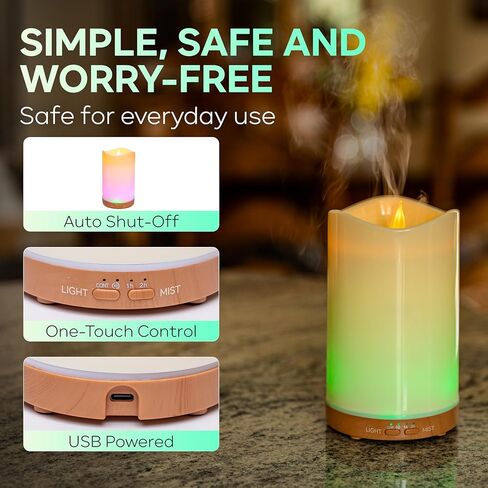 Flameless Candle Diffuser with LED Flame Effect- Ultrasonic Essential Oil Diffuser-130ml Cool Mist Aroma Diffuser for Home,Bedroom and Office in Saudi Arabia