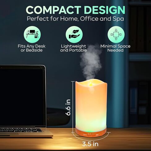 Flameless Candle Diffuser with LED Flame Effect- Ultrasonic Essential Oil Diffuser-130ml Cool Mist Aroma Diffuser for Home,Bedroom and Office in Saudi Arabia