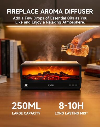 Essential Oil Diffuser, 250ML Aroma Diffuser with Realistic Flame Effect, 7 Color LED Lights, Remote Control, Quiet Mist for Bedroom Home Office (Black) in Saudi Arabia