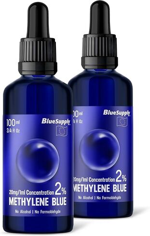 2 Pack Methylene Blue 2% - 3.4 fl oz, Third-Party Tested & Certified, Ultra High Purity, 100 ml Glass Bottle with Dropper, Made in EU in Saudi Arabia