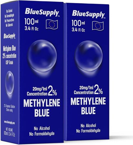 2 Pack Methylene Blue 2% - 3.4 fl oz, Third-Party Tested & Certified, Ultra High Purity, 100 ml Glass Bottle with Dropper, Made in EU in Saudi Arabia