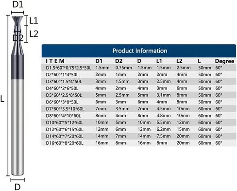 1 قطعة HSS 60 درجة مستقيم عرقوب تتوافق القاطع نهاية مطحنة فتحة طحن كربيد التنغستن 1.5-16 مللي متر T بت in Kuwait