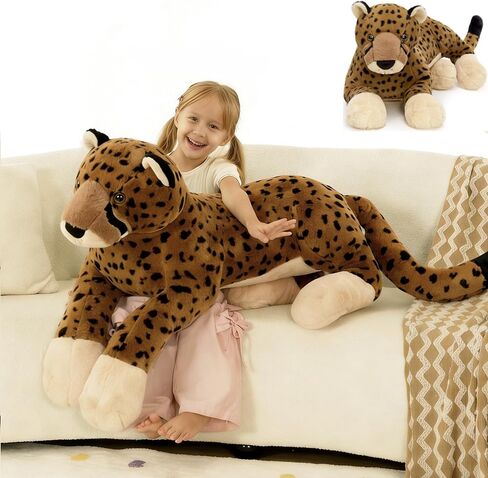MaoGoLan Large Cheetah Stuffed Animal for Boy, Giant Cheetah Plush Toy for Girl, Ridable Stuffy Leopard for Kid, Stuffed Leopard Plush Pillow for Baby Shower, Birthday Gifts or Party Favor, 53 inches in Kuwait