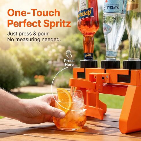 موزع خلاط كوكتيل متناسب من Aperol Spritz - نسبة دقة 2:1:1 لبروسيكو/سيكت والماء والأبيرول - أداة بار منزلية أساسية مع 4 صمامات ومقبض مثبت مسبقًا (Aperol Spritz) in Kuwait
