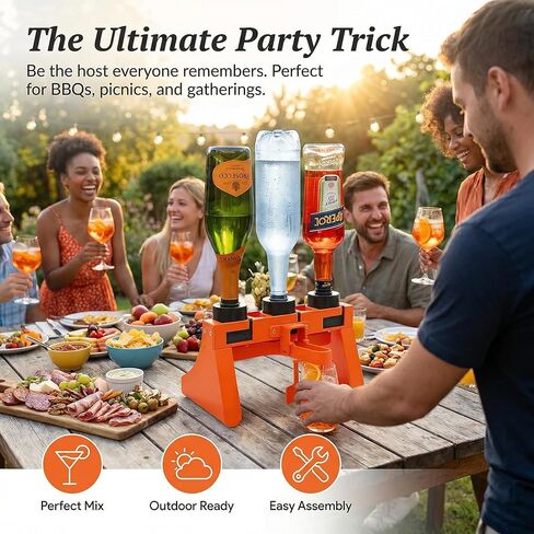 موزع خلاط كوكتيل متناسب من Aperol Spritz - نسبة دقة 2:1:1 لبروسيكو/سيكت والماء والأبيرول - أداة بار منزلية أساسية مع 4 صمامات ومقبض مثبت مسبقًا (Aperol Spritz) in Kuwait