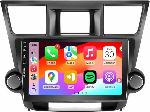 ستيريو راديو السيارة لسيارة Toyota Highlander 2008-2013، Android 13/شاشة لمس IPS/Carplay لاسلكي/Android Auto/Bluetooth/GPS Navigation/WiFi/5G/HD كاميرا احتياطية/SWC/FM (2+64) in Kuwait