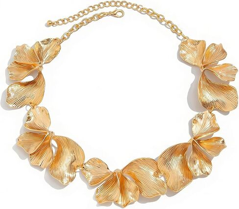 Chunky Gold Flowers Leaf Necklace for Women Exaggerated Statement Necklace Ginkgo Biloba Leaves Large Oversized Blossom Jewelry in Kuwait