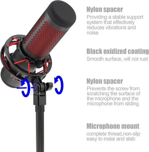حامل ميكروفون لجهاز Hyperx Quadcast مع برغي 3/8 بوصة أو 1/4 بوصة، يعمل مع حامل ميكروفون HyperX QuadCast وذراع ذراع الرافعة المتين للميكروفون (أسود) in Saudi Arabia