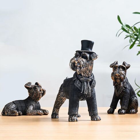 Vintage Black Dog Figurines Home Decor,Resin Small Animal Statue Set of 3,Modern Coffee Table Figurine for Living Room Desk Home Bookshelf Shelves Collectible Figurines,Gifts for Mom Women in Kuwait