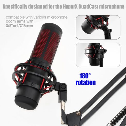 حامل ميكروفون لجهاز Hyperx Quadcast مع برغي 3/8 بوصة أو 1/4 بوصة، يعمل مع حامل ميكروفون HyperX QuadCast وذراع ذراع الرافعة المتين للميكروفون (أسود) in Saudi Arabia
