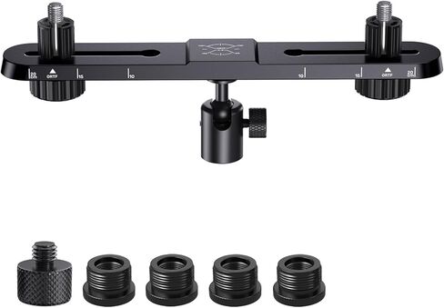 Stereo Array Spacing Microphone Holder with All-Metal Mic Ball Head Adapter, Adjustable Mic Mount Bar for Two Mics/Booms with 3/8" - 5/8" Screw Adapters, Fits Mic Stands for Recording, Live Streaming﻿ in Kuwait