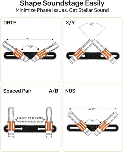 Stereo Array Spacing Microphone Holder with All-Metal Mic Ball Head Adapter, Adjustable Mic Mount Bar for Two Mics/Booms with 3/8" - 5/8" Screw Adapters, Fits Mic Stands for Recording, Live Streaming﻿ in Kuwait
