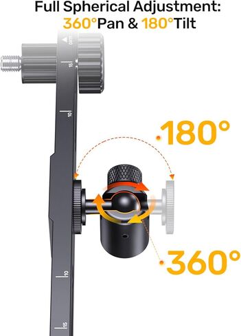 Stereo Array Spacing Microphone Holder with All-Metal Mic Ball Head Adapter, Adjustable Mic Mount Bar for Two Mics/Booms with 3/8" - 5/8" Screw Adapters, Fits Mic Stands for Recording, Live Streaming﻿ in Kuwait