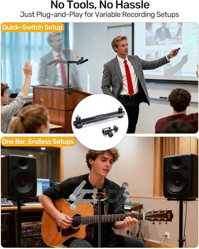 Stereo Array Spacing Microphone Holder with All-Metal Mic Ball Head Adapter, Adjustable Mic Mount Bar for Two Mics/Booms with 3/8" - 5/8" Screw Adapters, Fits Mic Stands for Recording, Live Streaming﻿ in Kuwait