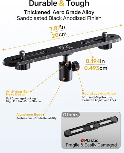 Stereo Array Spacing Microphone Holder with All-Metal Mic Ball Head Adapter, Adjustable Mic Mount Bar for Two Mics/Booms with 3/8" - 5/8" Screw Adapters, Fits Mic Stands for Recording, Live Streaming﻿ in Kuwait