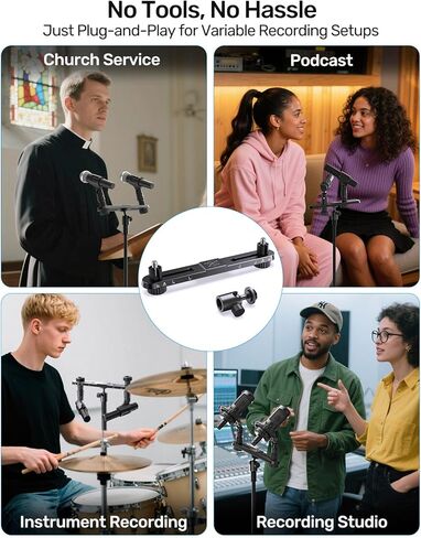 Stereo Array Spacing Microphone Holder with All-Metal Mic Ball Head Adapter, Adjustable Mic Mount Bar for Two Mics/Booms with 3/8" - 5/8" Screw Adapters, Fits Mic Stands for Recording, Live Streaming﻿ in Kuwait