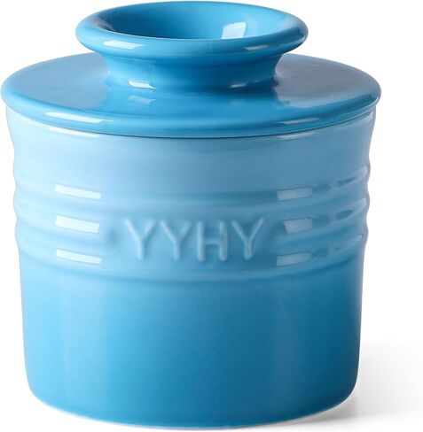 Y YHY Butter Crock for Counter with Water, French Butter Dish with Lid for Countertop, Butter Holder for Soft Spreadable Butter, Butter Keepers to Leave on Counter, Ideal Gift, Gradient Blue in Kuwait