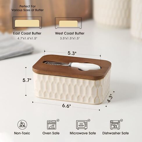 Butter Dish with Lid, Ceramic Butter Dish for Countertop, Airtight Butter Keeper with Knife, Butter Storage, Kitchen Decor & Housewarming Gift in Saudi Arabia